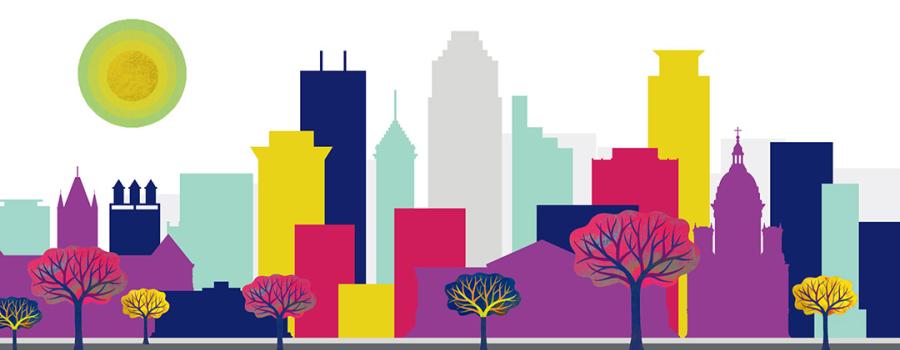 colorful Minneapolis skyline illustration