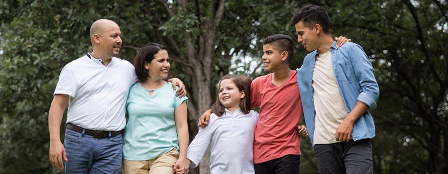 Image of a family holding hands in a park