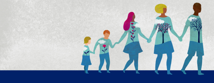 An illustration of a family walking and growing together
