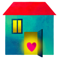 Illustration of a home with a heart in the doorway