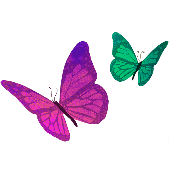 Illustration of a purple butterfly and a green butterfly