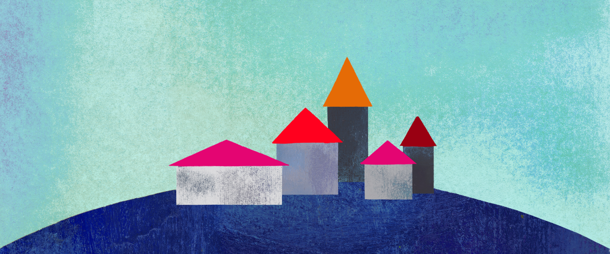 Illustration of buildings on a hill
