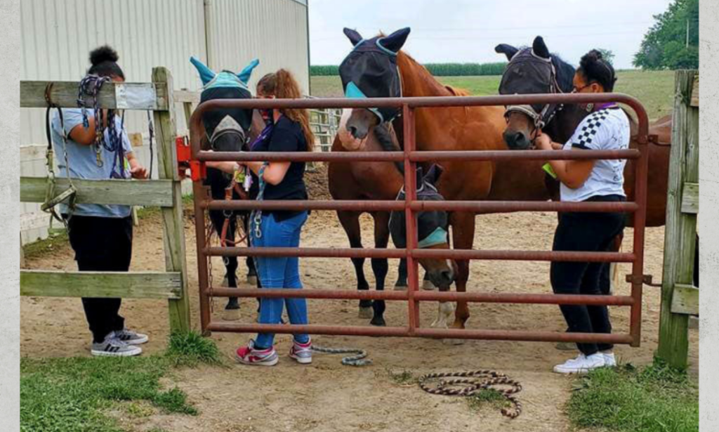 Youth at Victory Reins Therapeutic Riding Center in Peotone, IL.